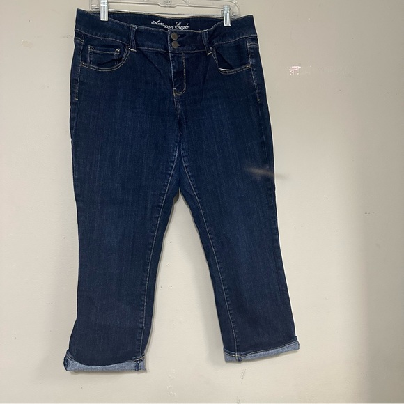 American Eagle women’s 14 artistic crop stretch denim jeans,double button front - Picture 3 of 8